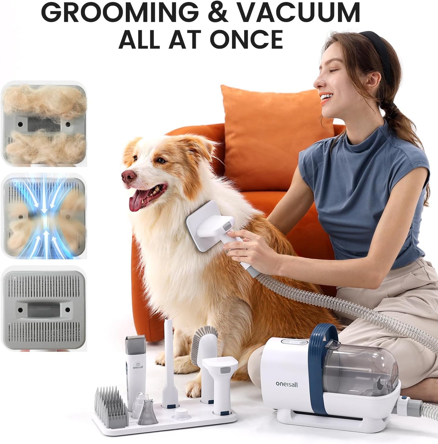 ONEISALL Dog Hair Vacuum & Dog Grooming Kit