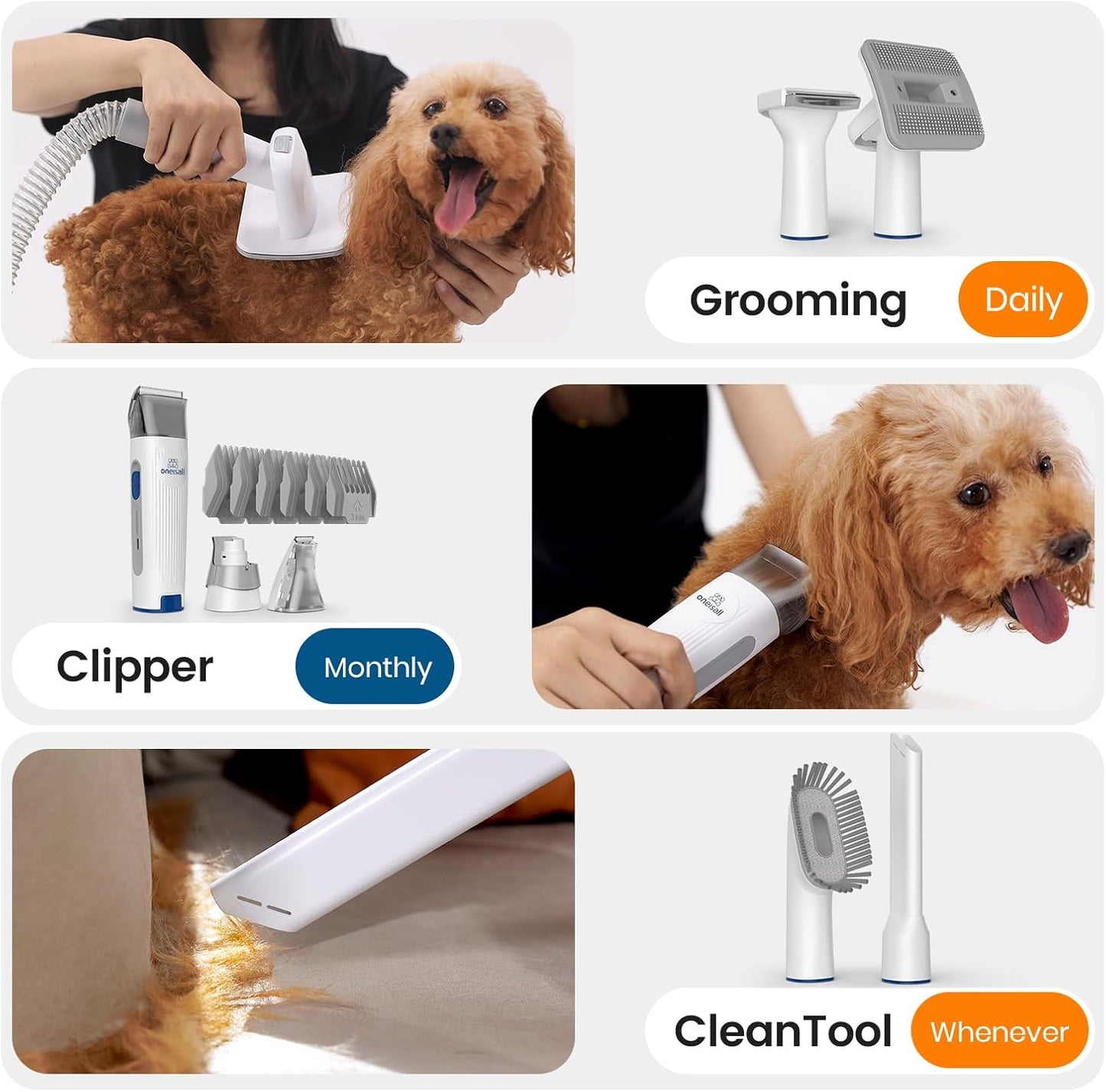 ONEISALL Dog Hair Vacuum & Dog Grooming Kit